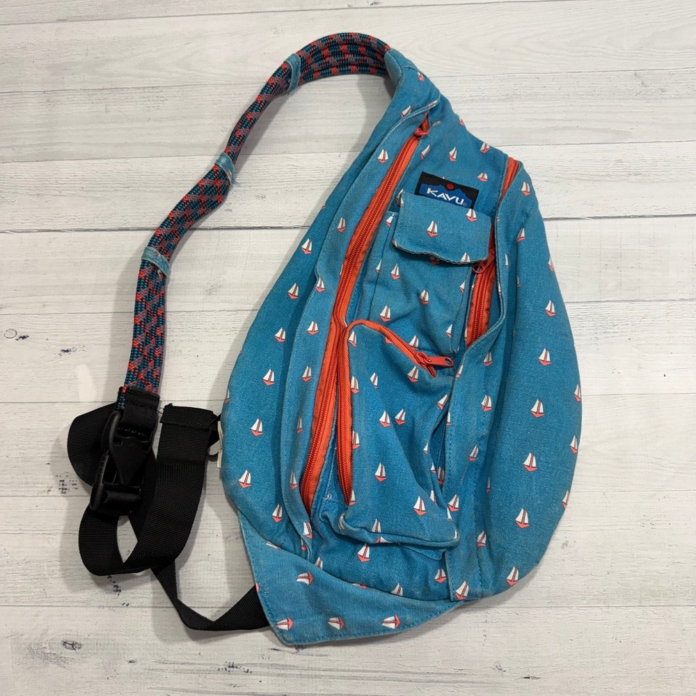 Kavu Rope sling bag blue with sailboats